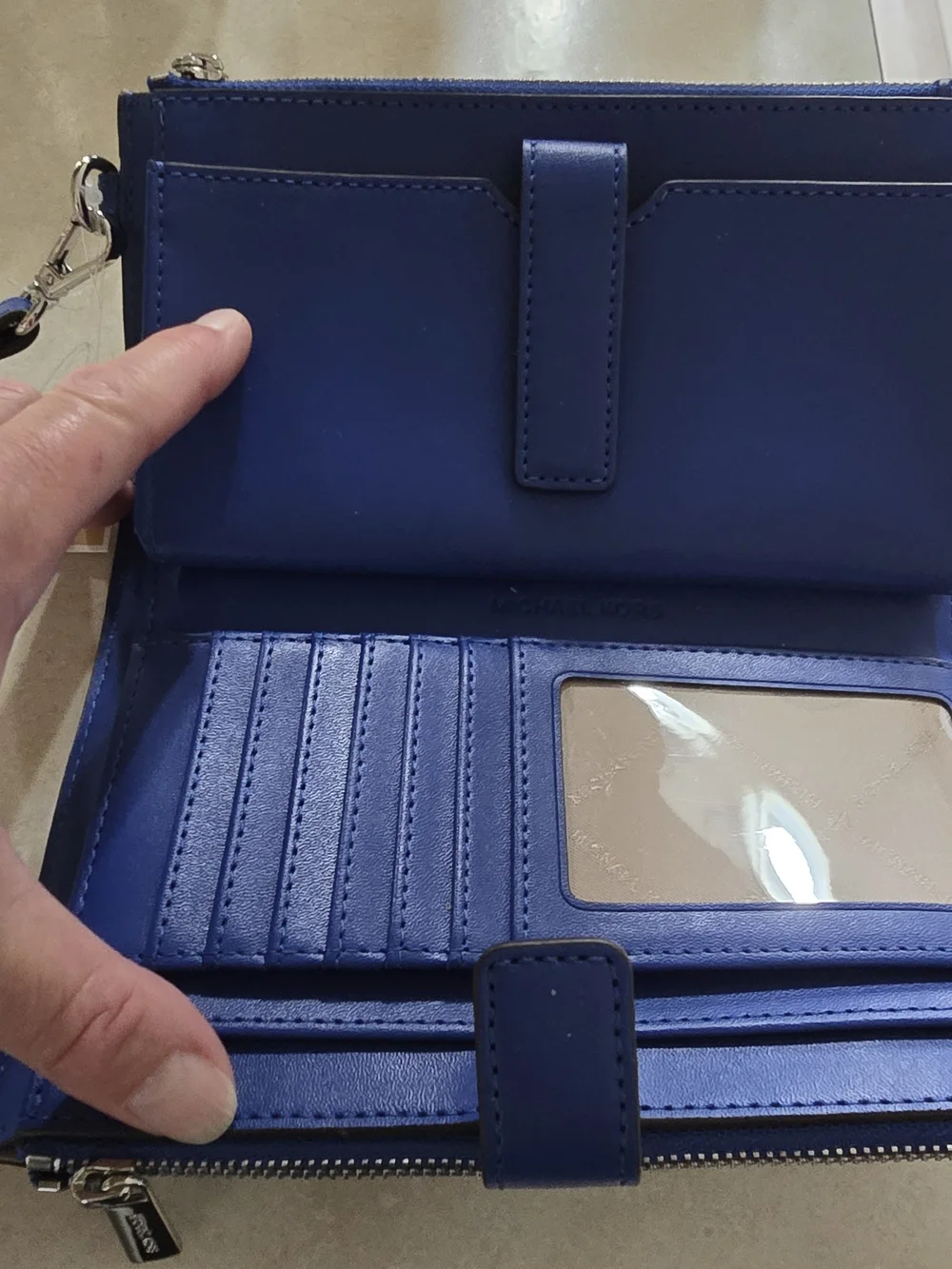 Michael Kors Jet Set Travel Double Zip Wristlet Wallet MK Logo Galaxy Blue